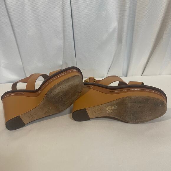 Tory Burch Selby 2 tone leather wedge sandals size 9-Preowned - Picture 8 of 12
